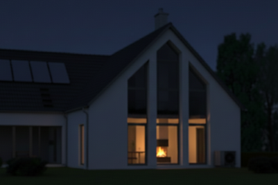 Kéményes-kandallós családi ház sötétben