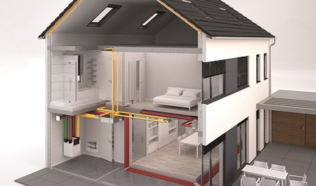 Ukážka riešenia rozvodov rekuperácie v tesnom dome